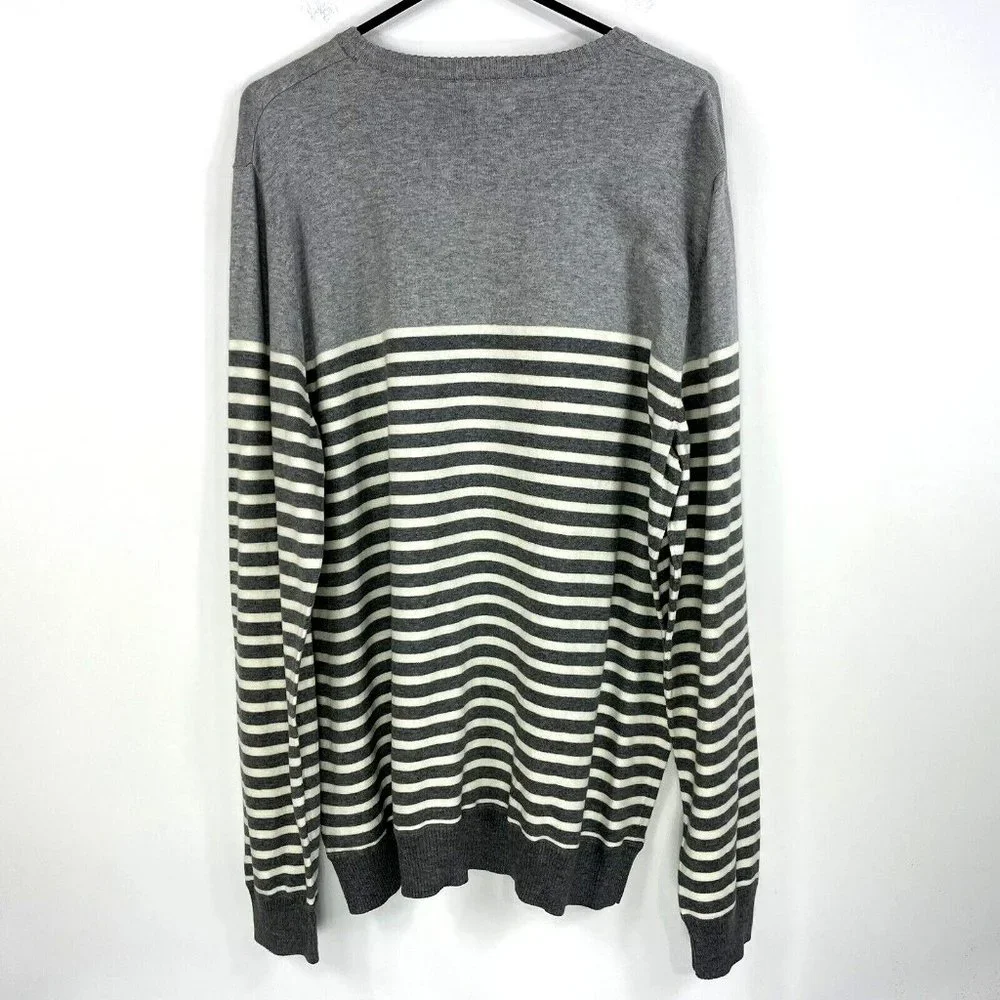 NEW Sonoma Mens Sweater Size‎ XXL 2X Gray Pullover Crewneck Striped Long Sleeve